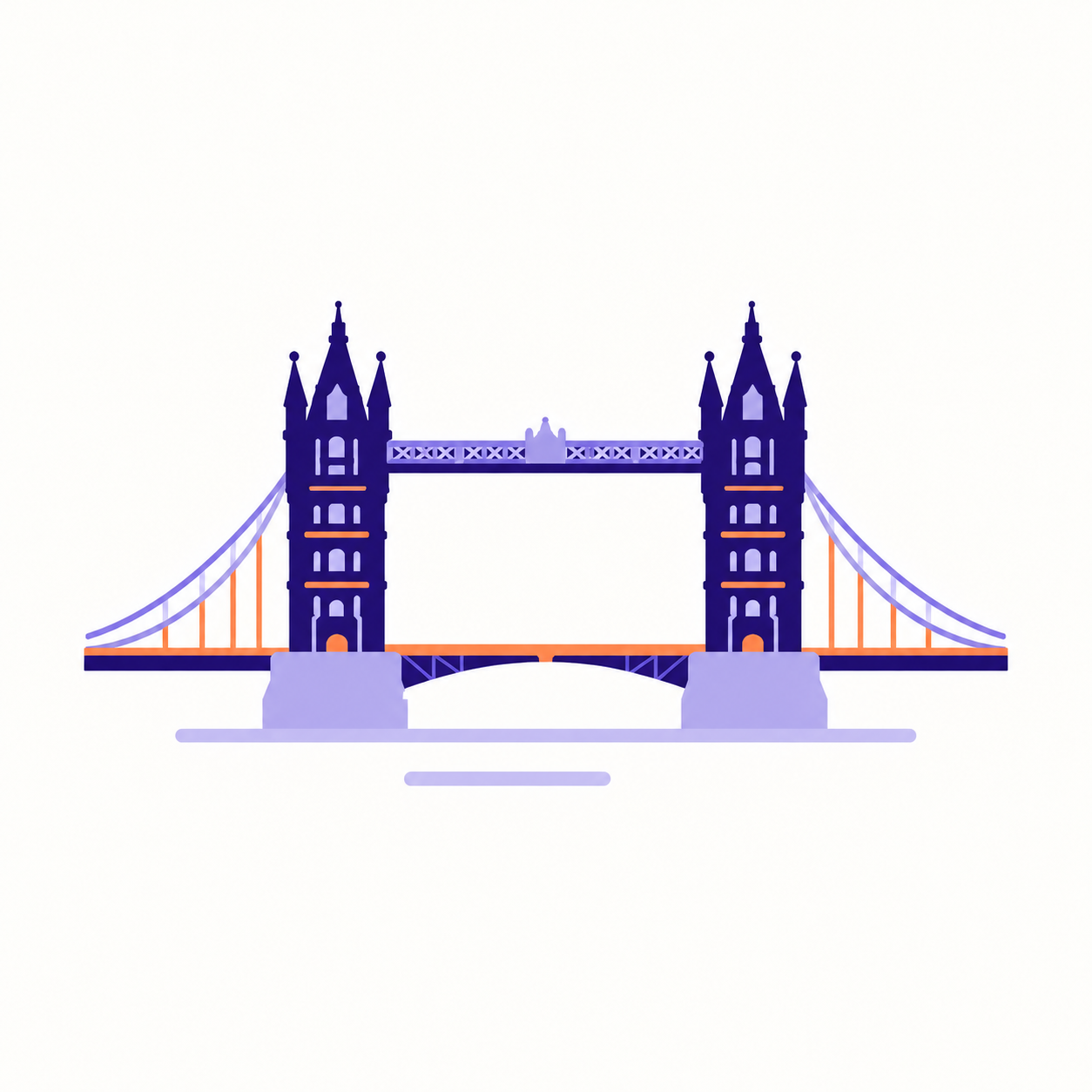 Indigo and orange illustration of London landmarks