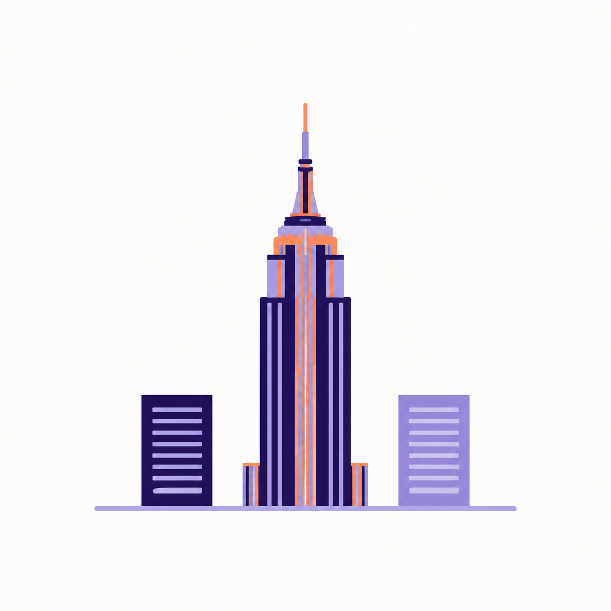 Indigo and orange illustration of New York landmarks