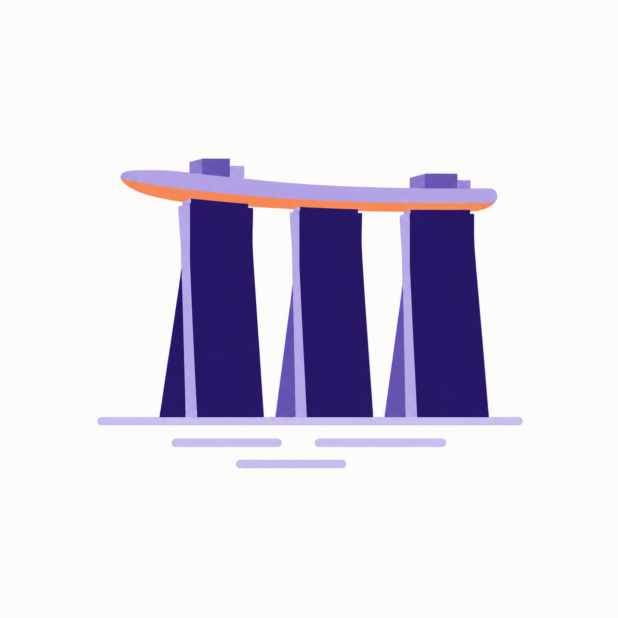Indigo and orange illustration of Singapore landmarks